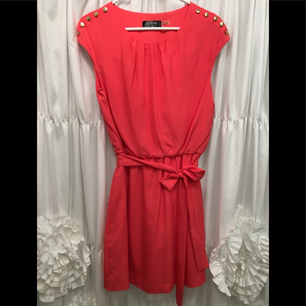 Guess hot pink dress w/belt. Size 4. Pre-owned.
